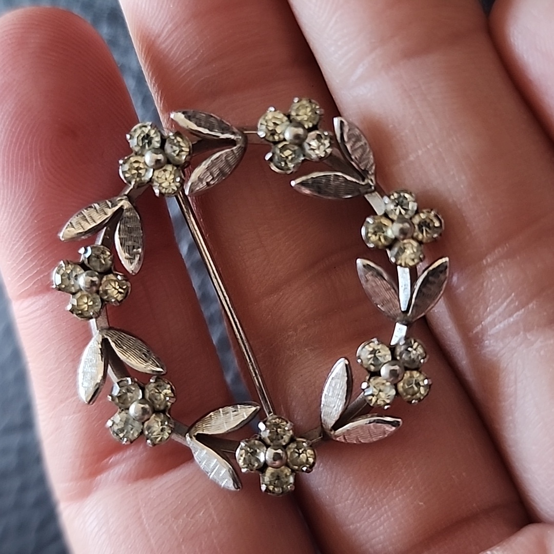 Vtg Krementz Silver Floral Brooch